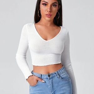 v neck lettuce crop tee